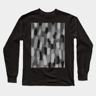 Abstract, Grey and Black, Paint Brush Effect Long Sleeve T-Shirt